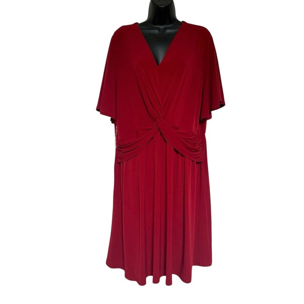 Lane Bryant Flutter Sleeve Dress Plus Sz 18/20 Red Stretchy Slinky NWT